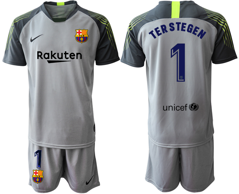 Men 2020-2021 club Barcelona grey goalkeeper #1 Soccer Jerseys->barcelona jersey->Soccer Club Jersey